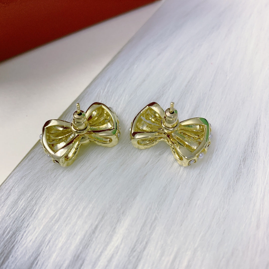 luxury bow pearl earrings