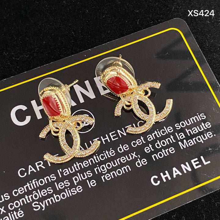 Gold Rhinestone Double C Earrings