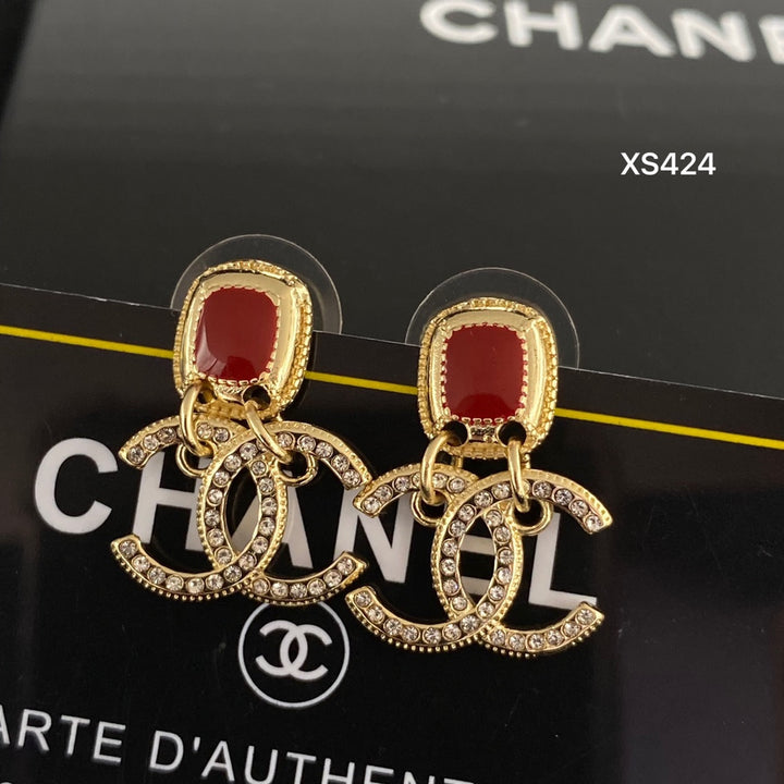 Gold Rhinestone Double C Earrings