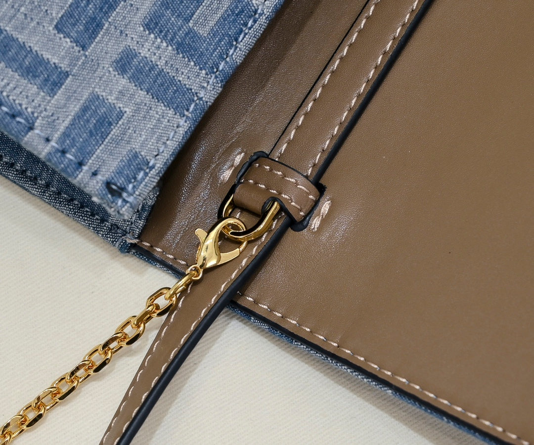 Compact denim blue chain wallet