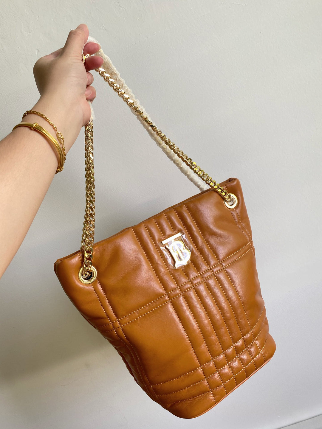 Full brass chain strap bucket bag