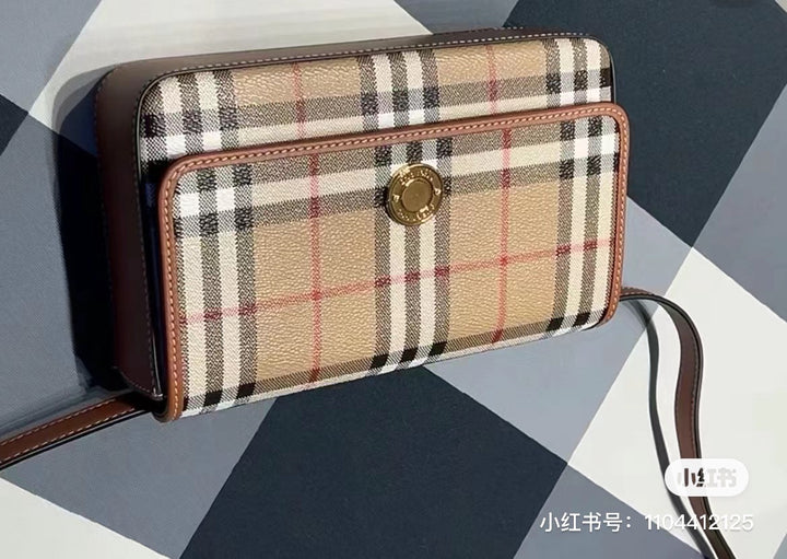 Checkered Leather Small Shoulder Bag Clutch