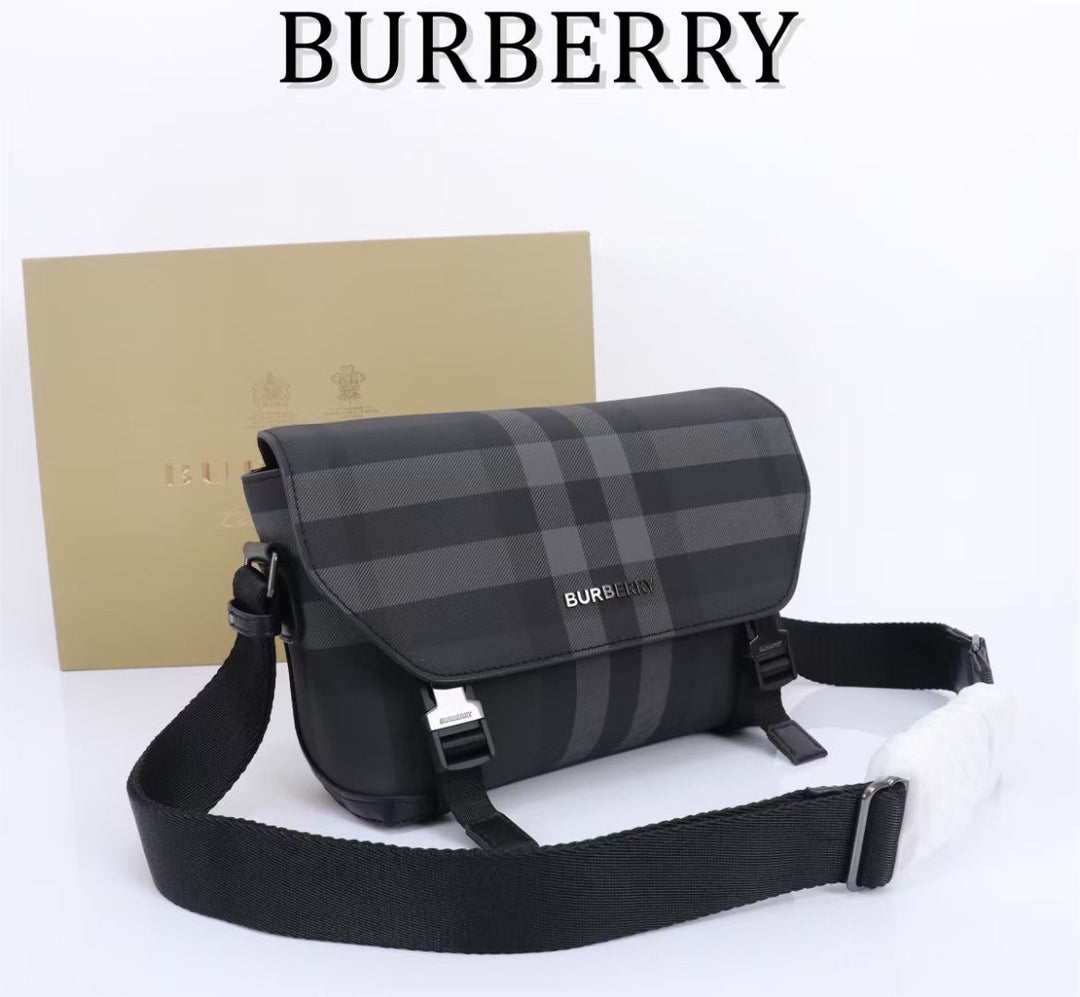 Charcoal Gray Checkered Design Messenger Bag