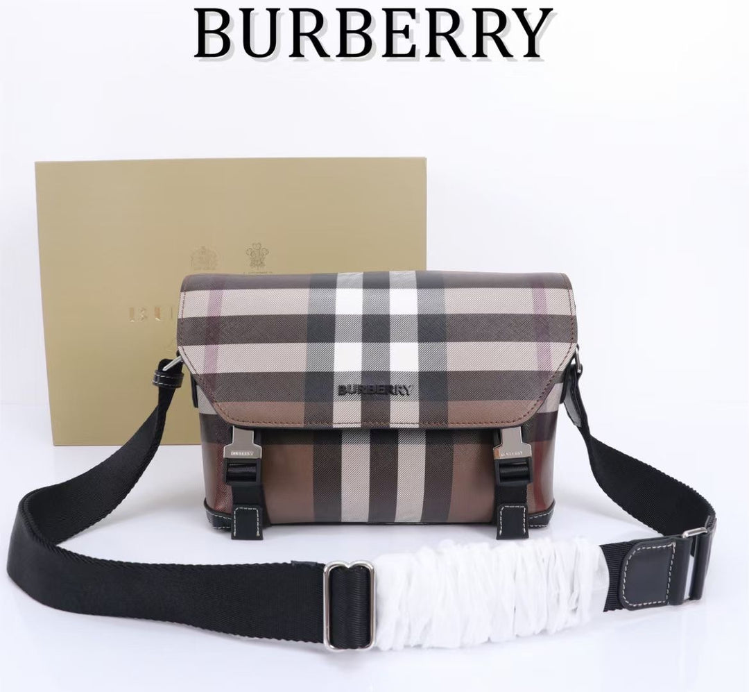 Charcoal Gray Checkered Design Messenger Bag