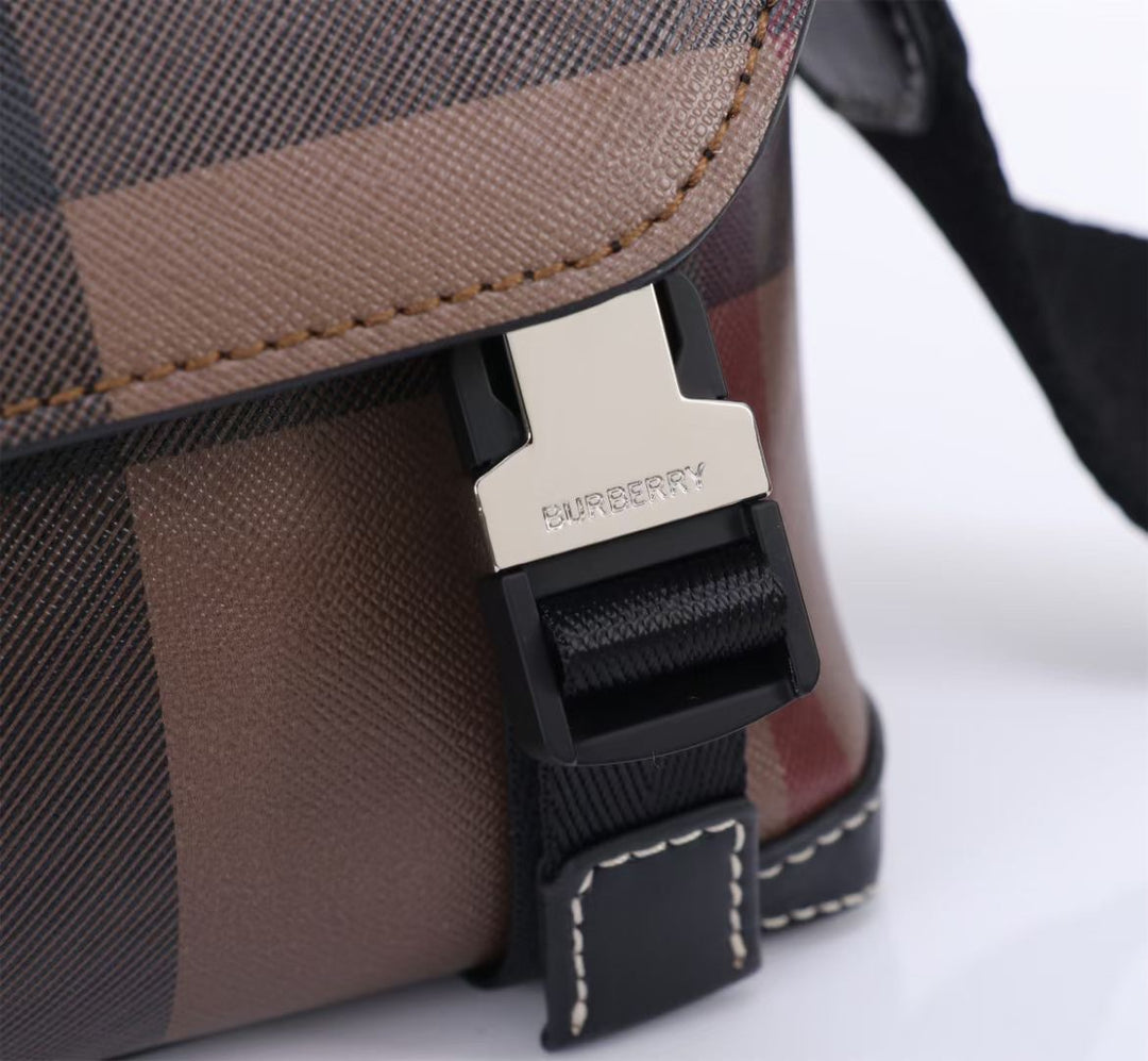 Charcoal Gray Checkered Design Messenger Bag