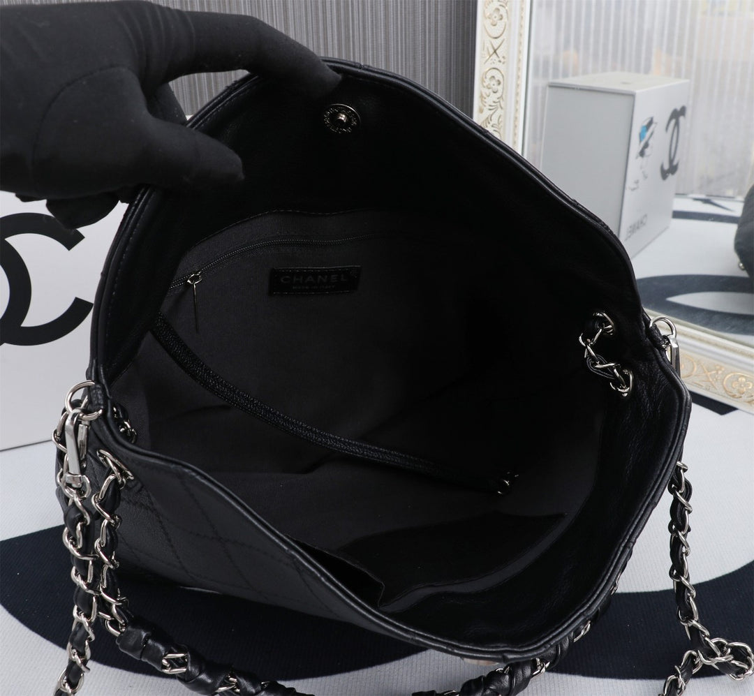 Black leather tote bag