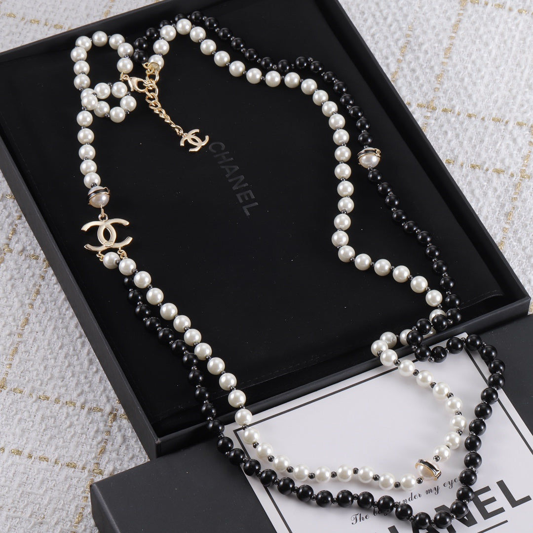 double layer black and white pearl matching necklace