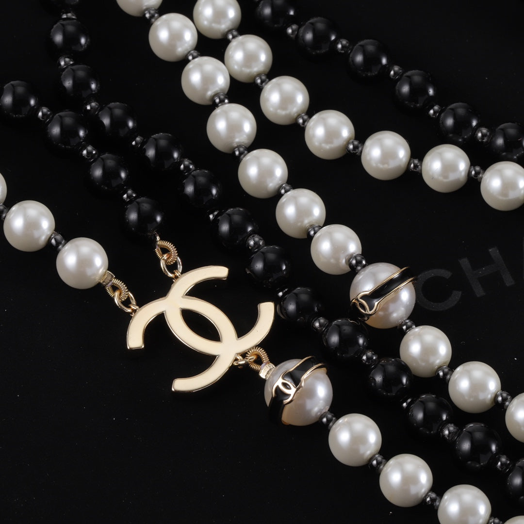 double layer black and white pearl matching necklace