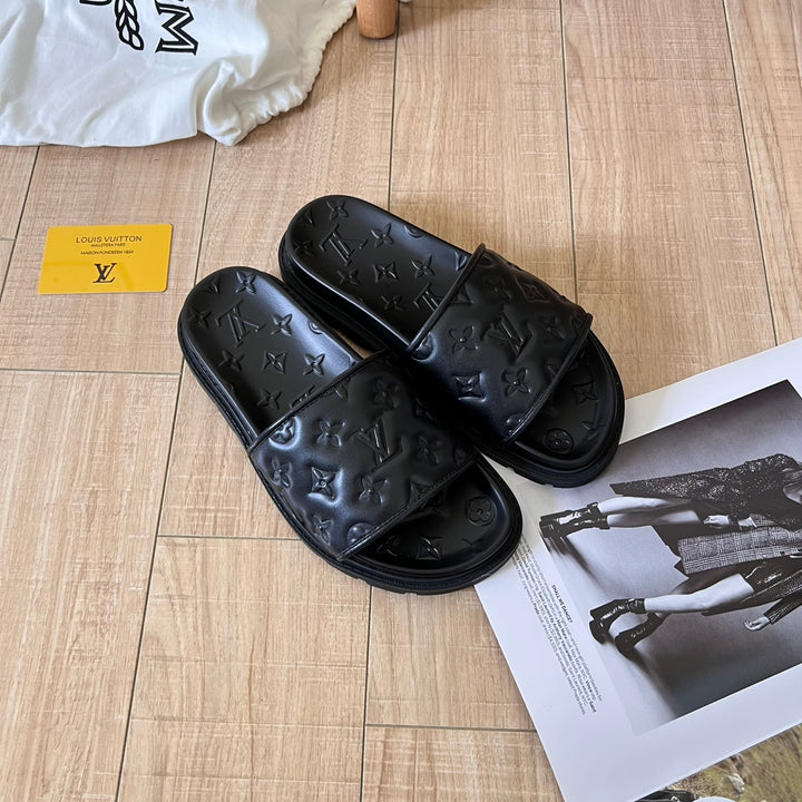 2024 leather platform slippers