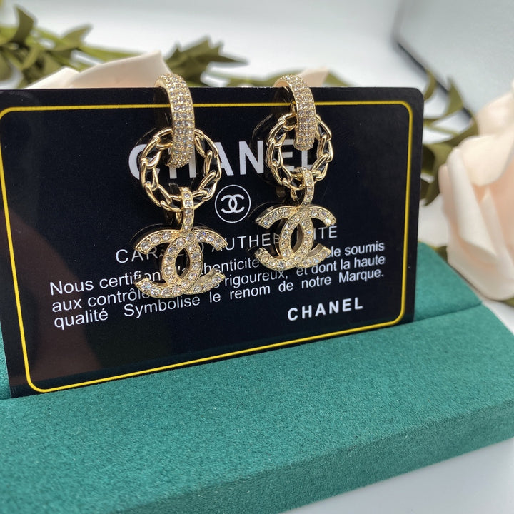 2024 fashion full diamond double C earrings