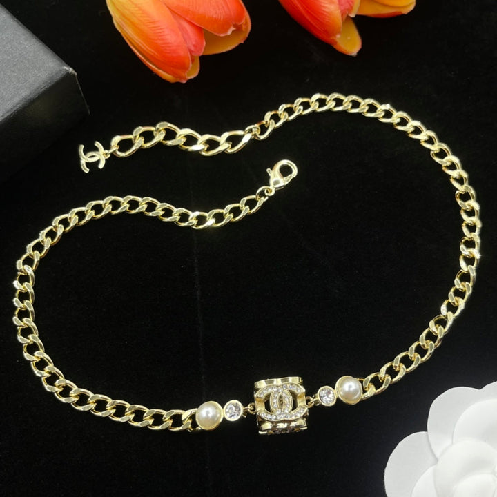 Fashion CC Rhinestone Pendant Necklace