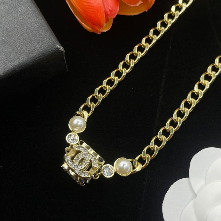 Fashion CC Rhinestone Pendant Necklace