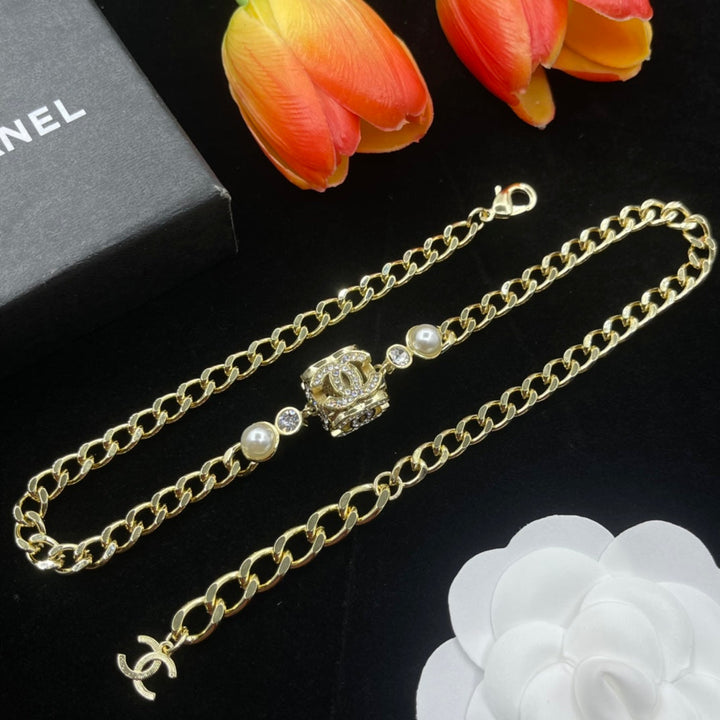 Fashion CC Rhinestone Pendant Necklace