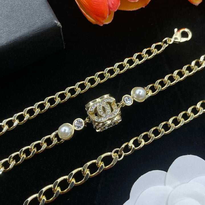 Fashion CC Rhinestone Pendant Necklace