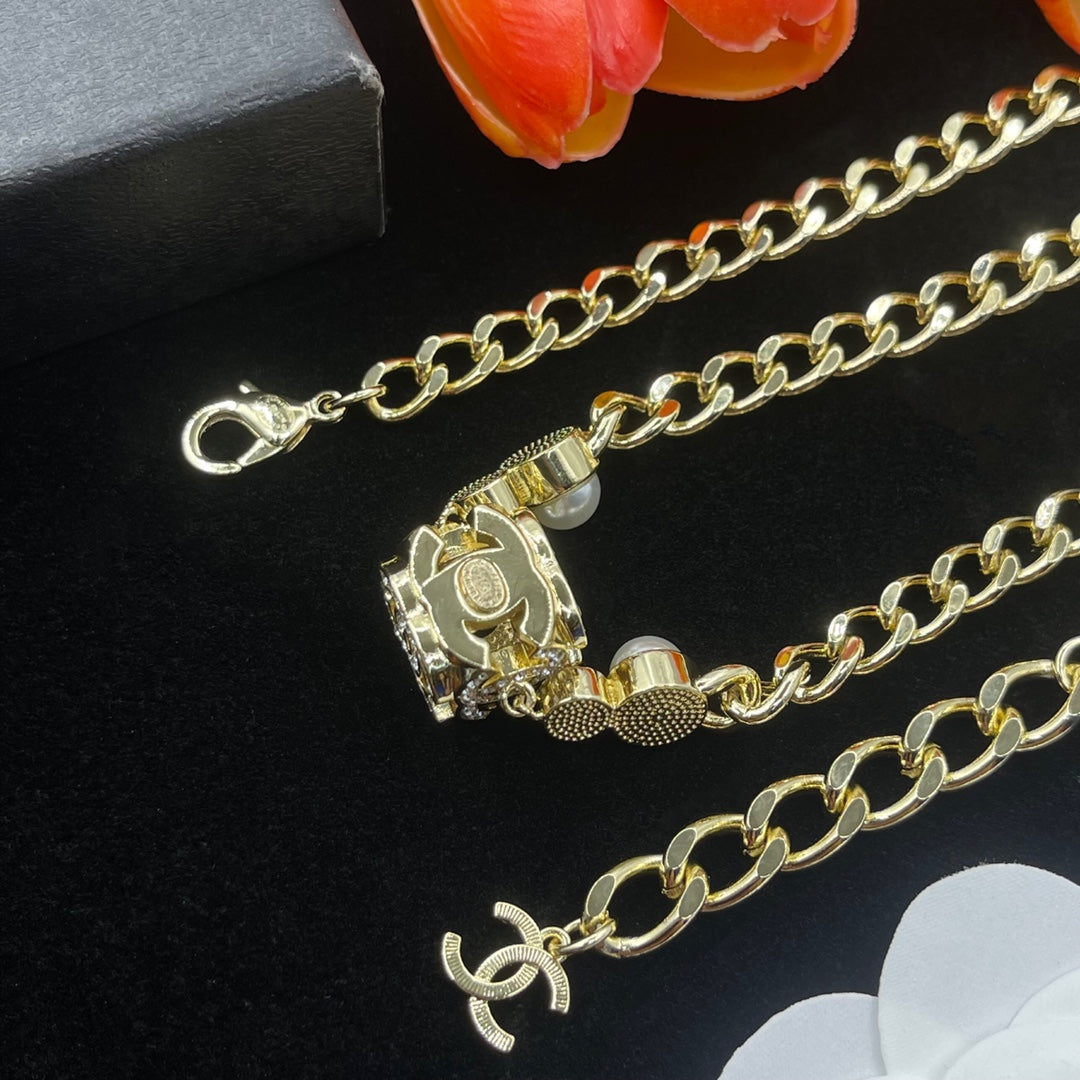 Fashion CC Rhinestone Pendant Necklace