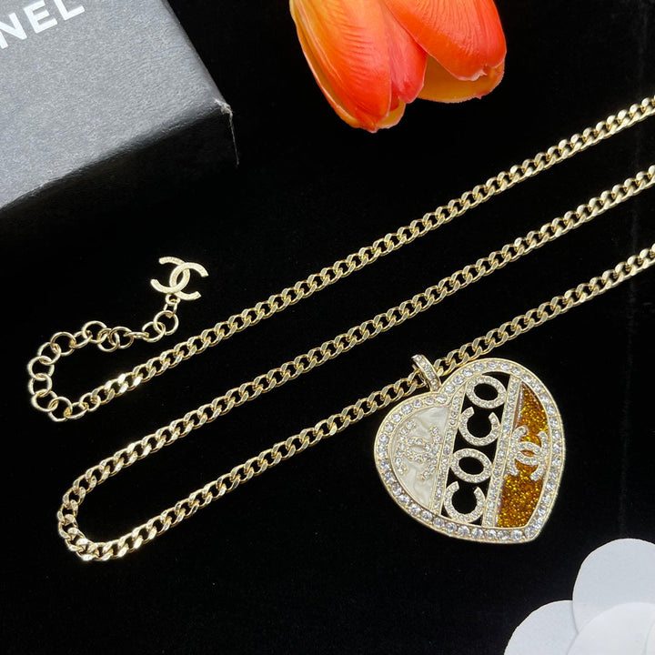 Fashion CC love heart full diamond pendant necklace