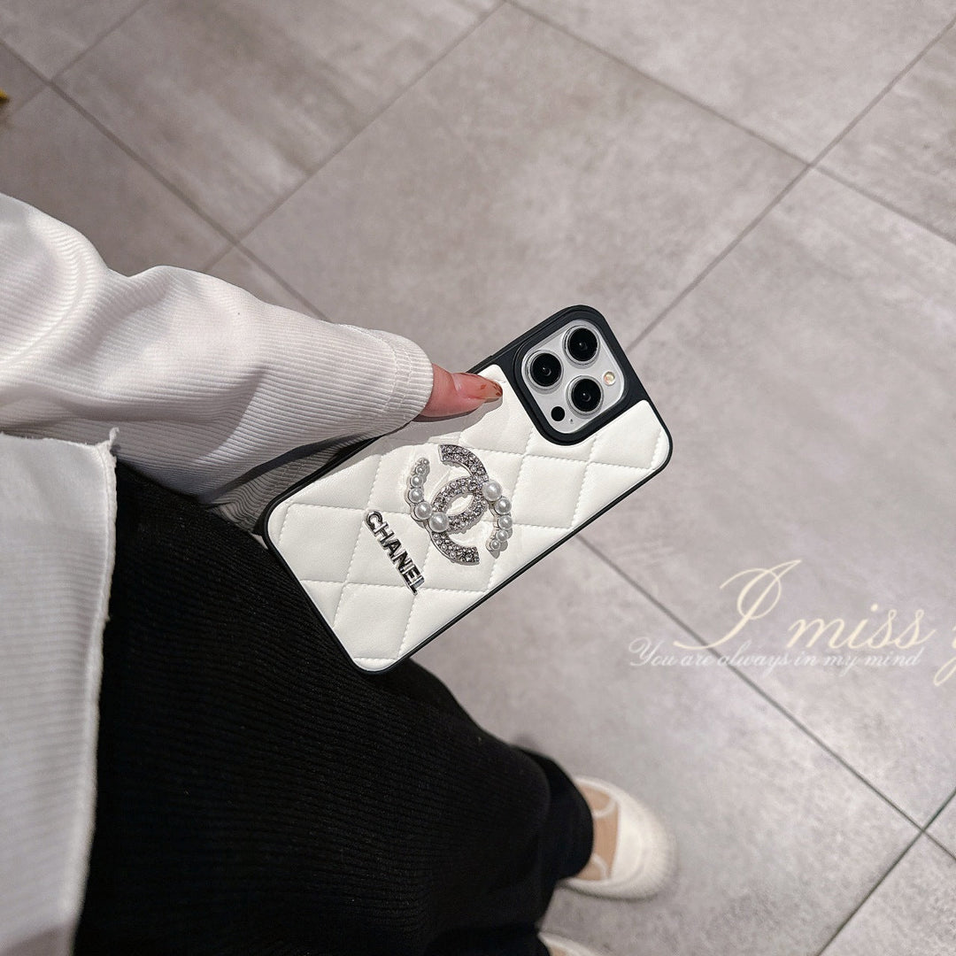 Diamond Pearl Double C Label Phone Case