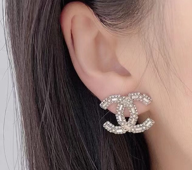 fashion CC T diamond pearl earrings