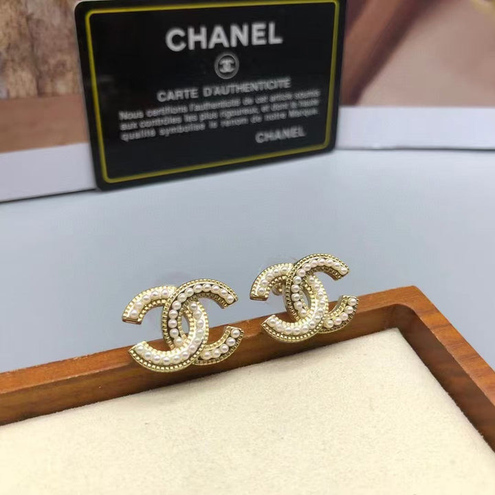 Luxury CC Full Pearl Stud Earrings