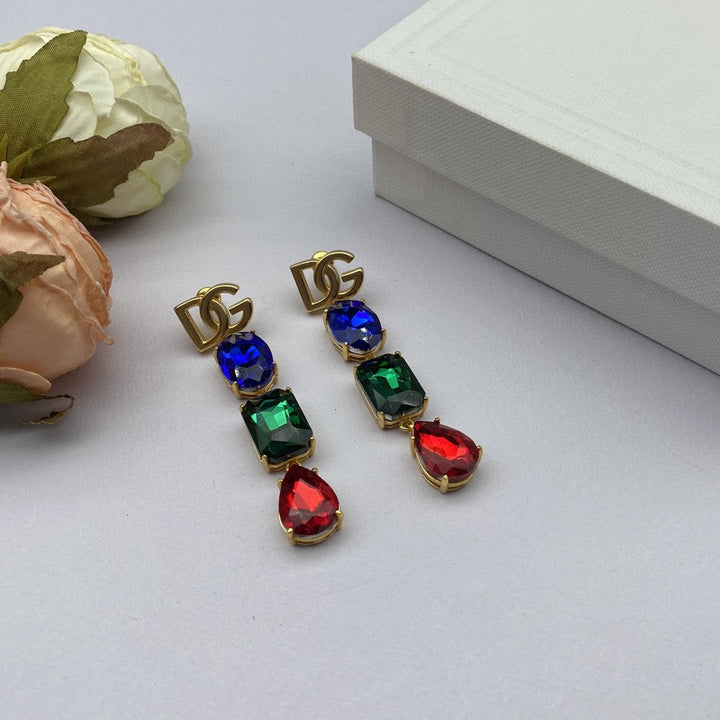 Luxury DG 3 color treasure beads combination earrings