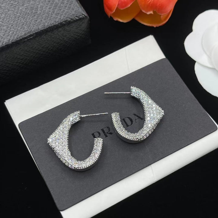 Fashion U-shaped full diamond earrings