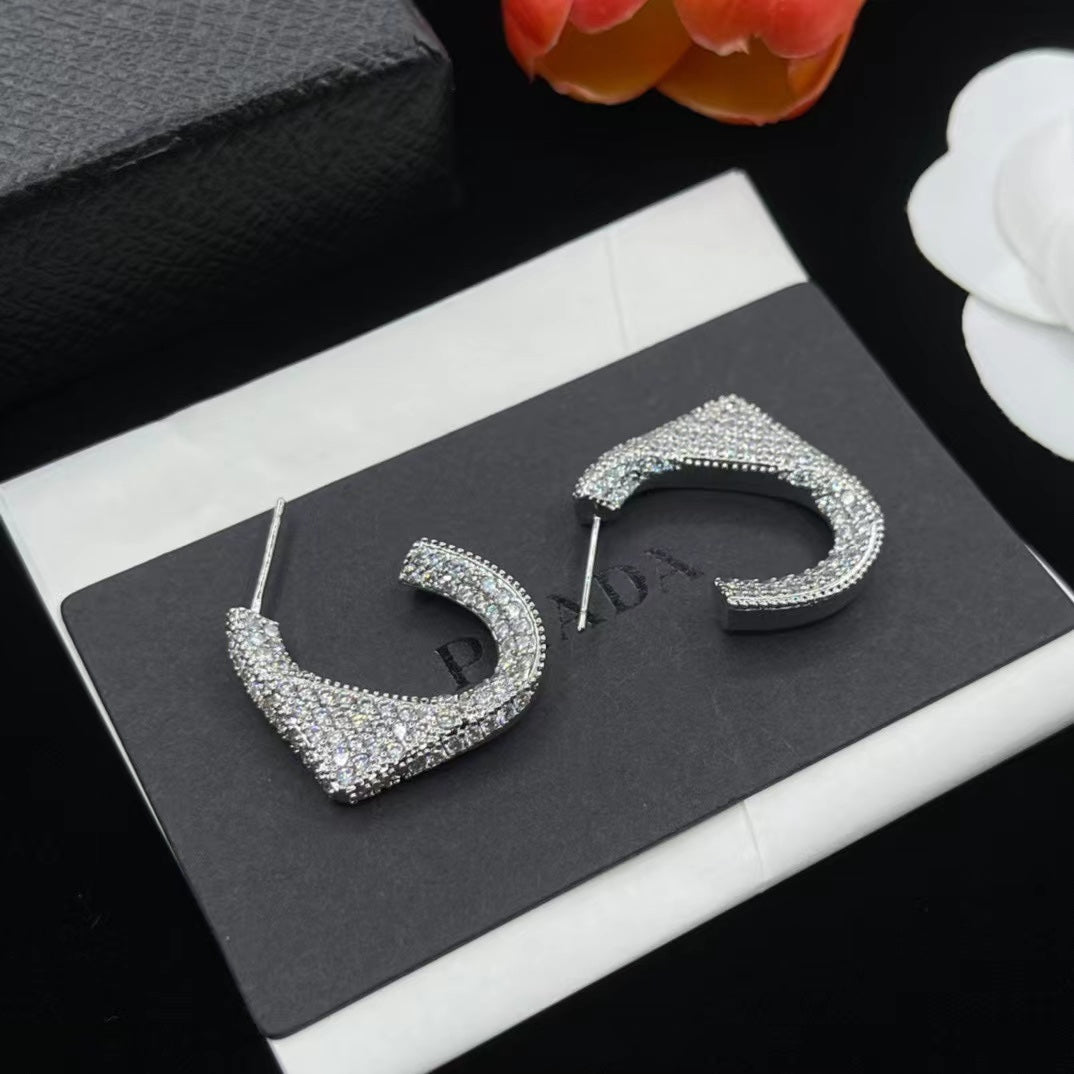 Fashion U-shaped full diamond earrings