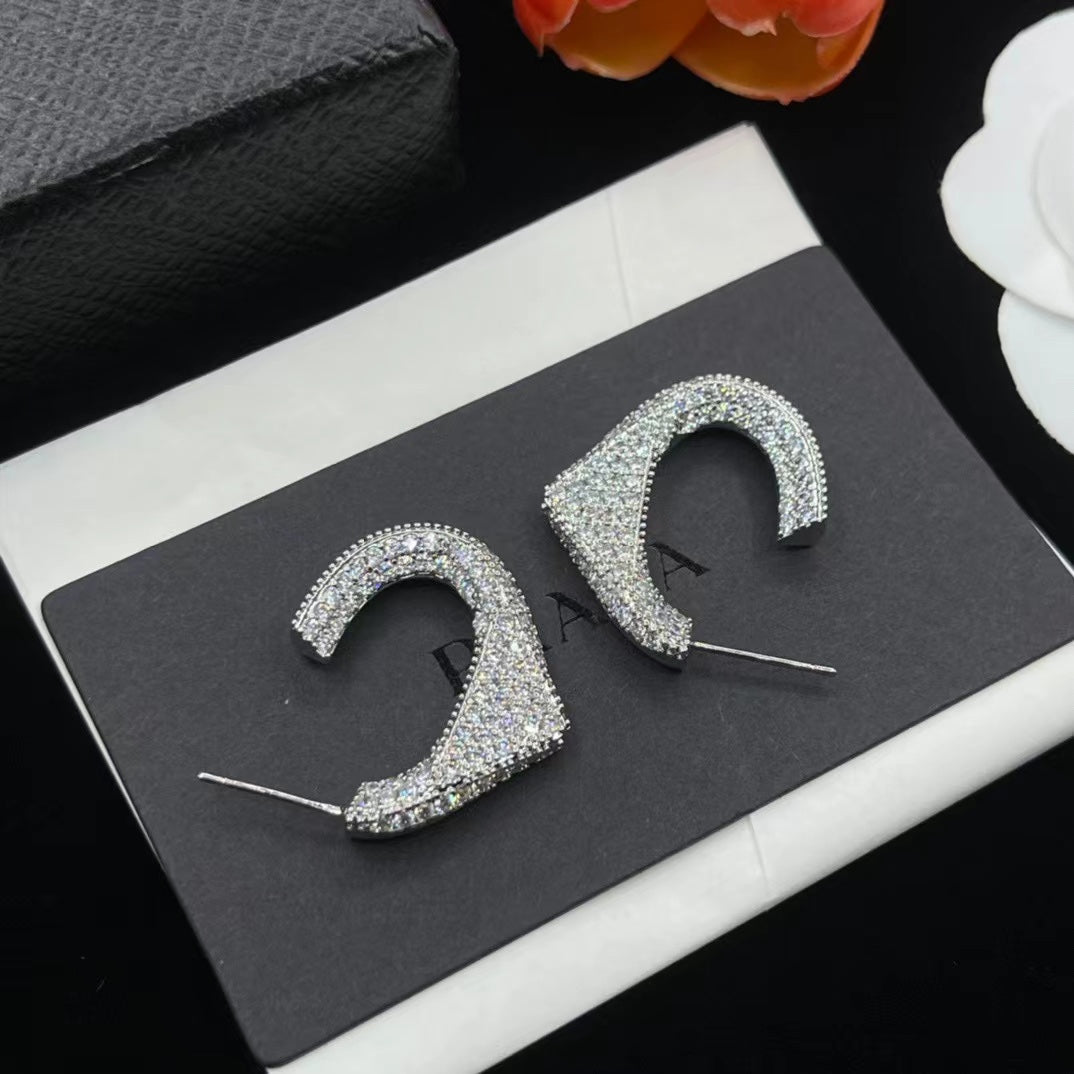 Fashion U-shaped full diamond earrings