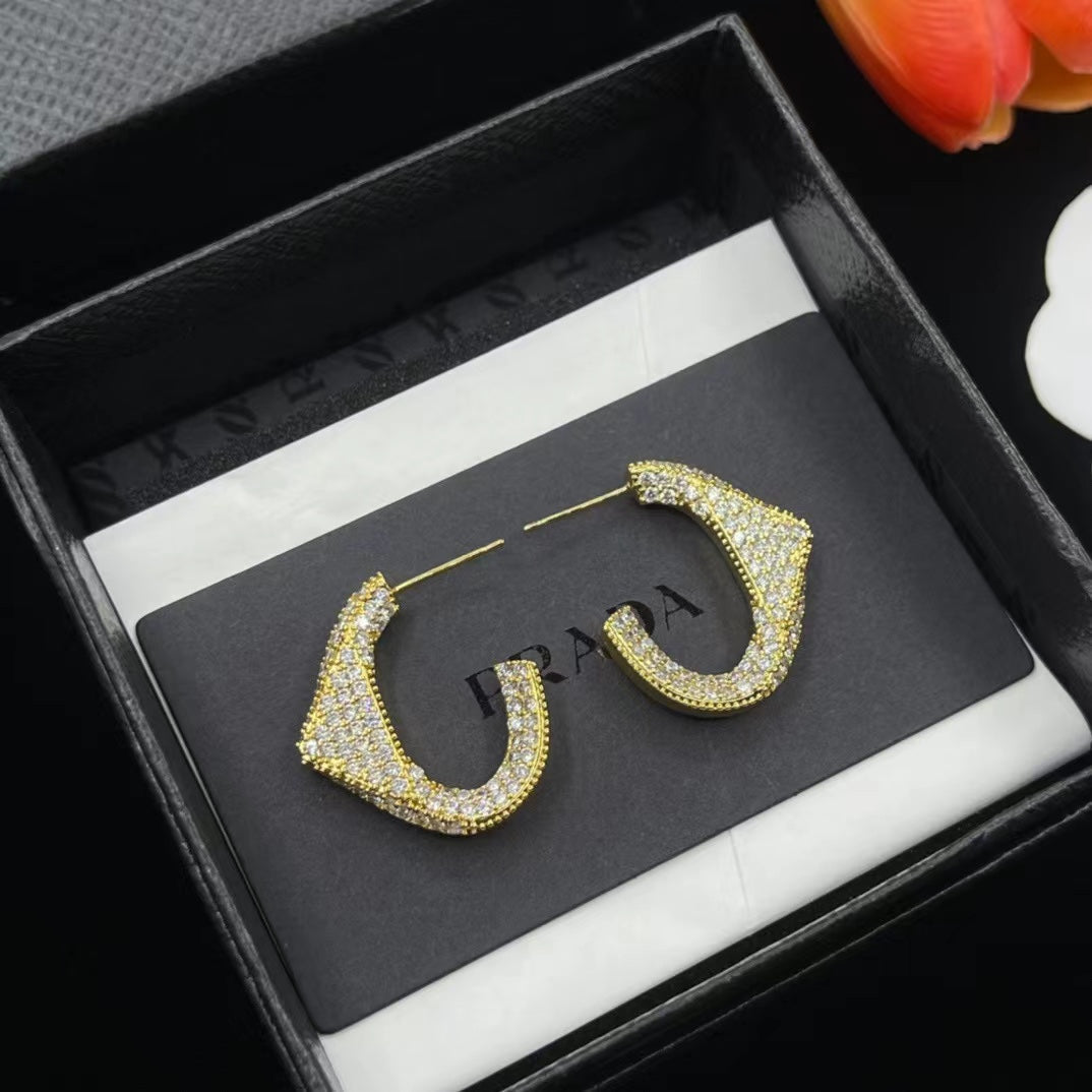 Fashion U-shaped full diamond earrings