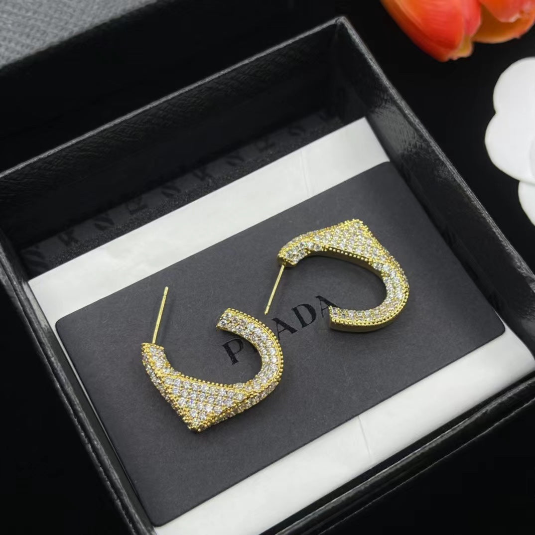 Fashion U-shaped full diamond earrings