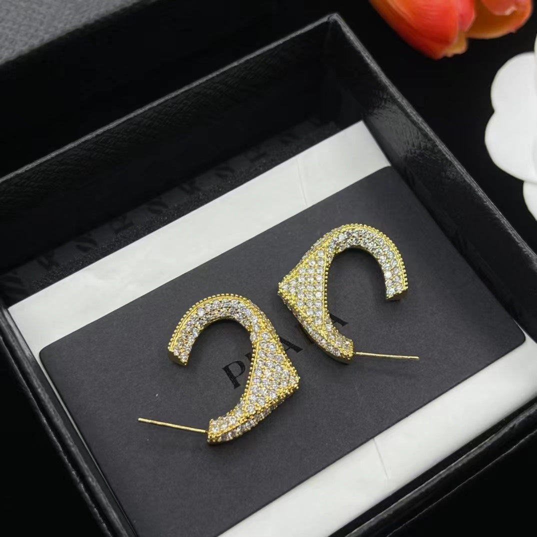 Fashion U-shaped full diamond earrings