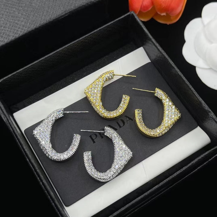 Fashion U-shaped full diamond earrings