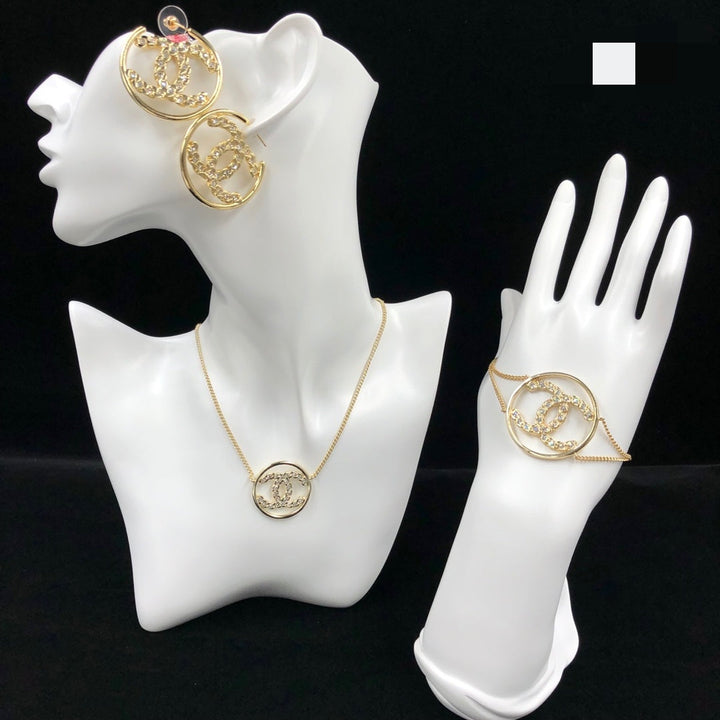 Fashion CC Circle Full Diamond Necklace Set