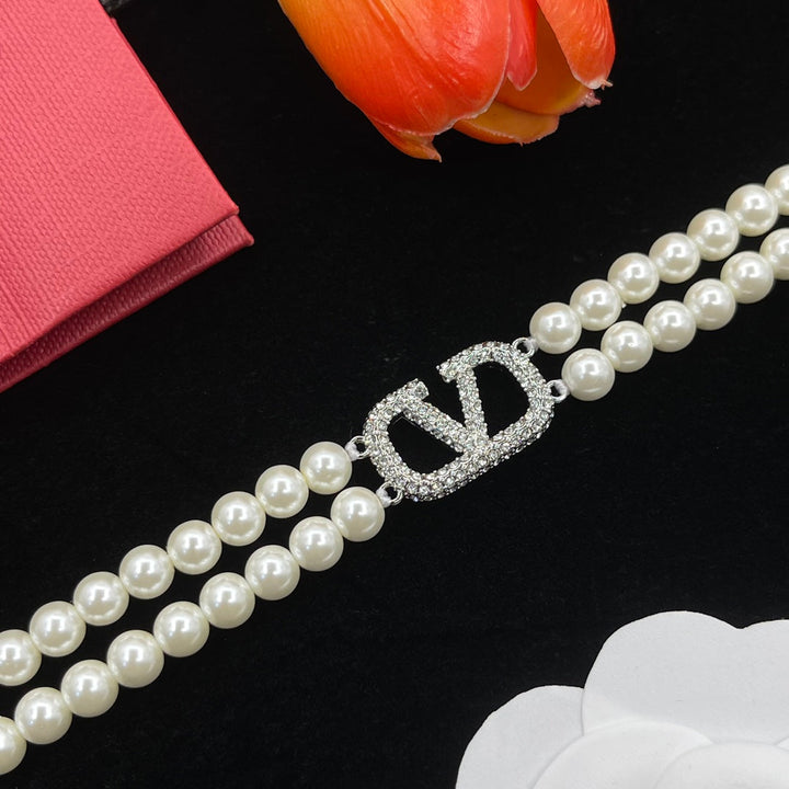 luxury double layer pearl with bracelet