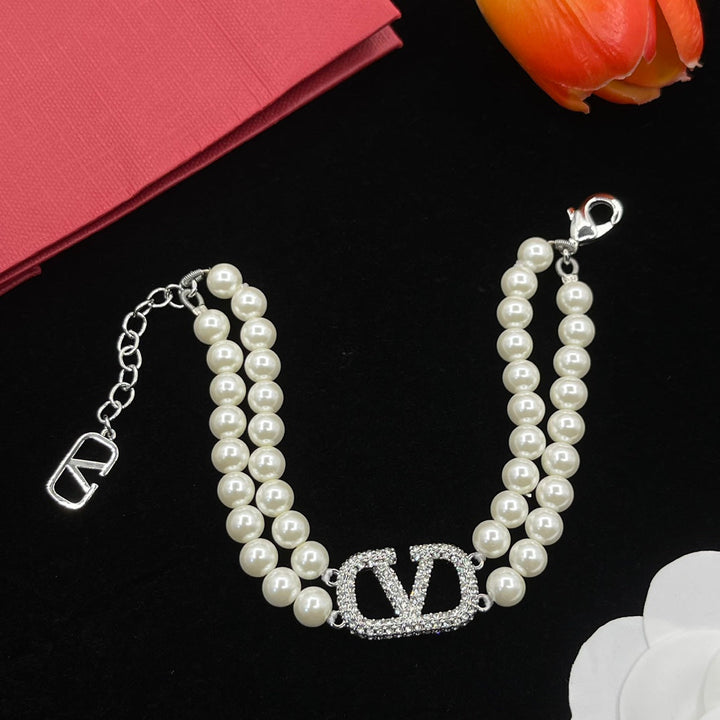 luxury double layer pearl with bracelet