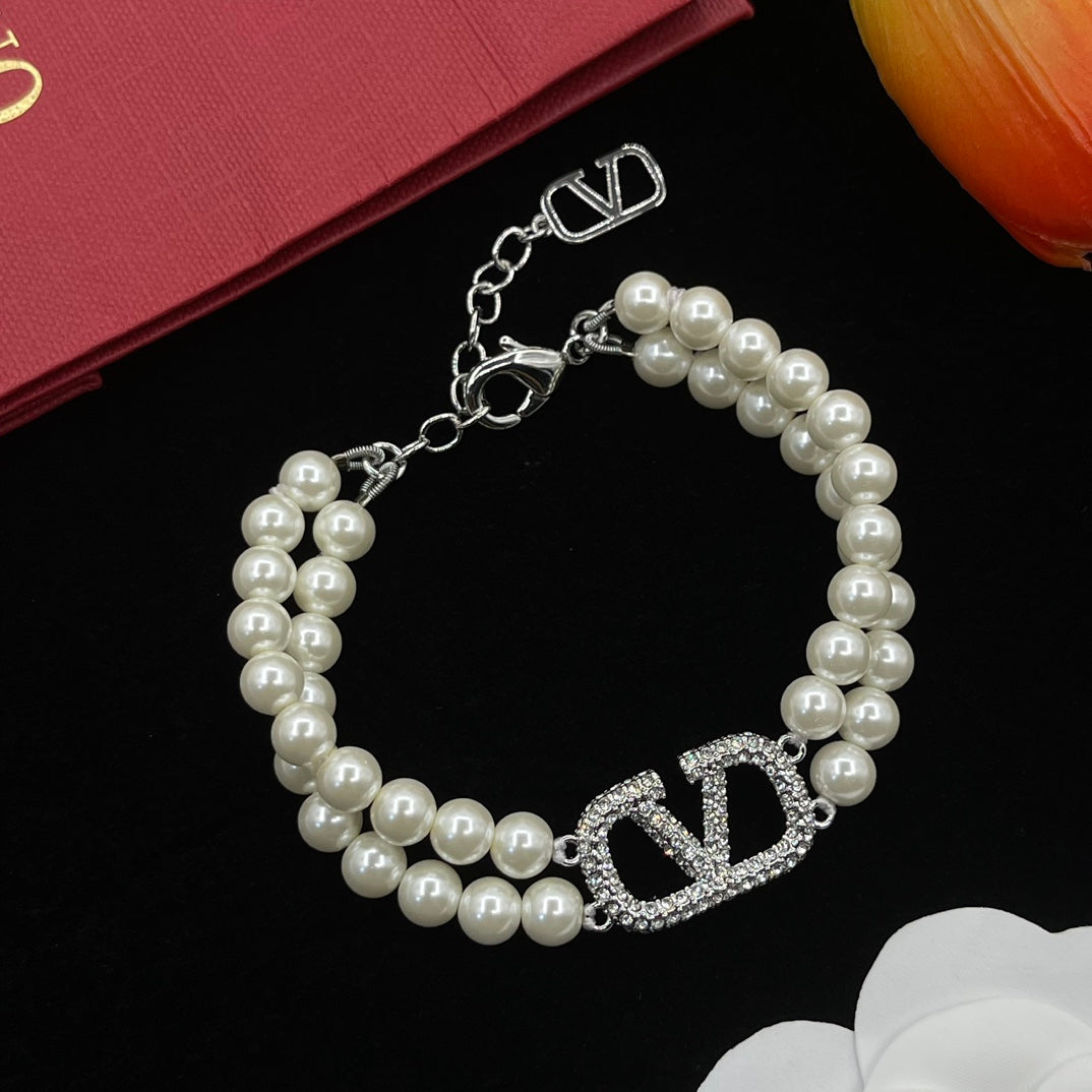 luxury double layer pearl with bracelet