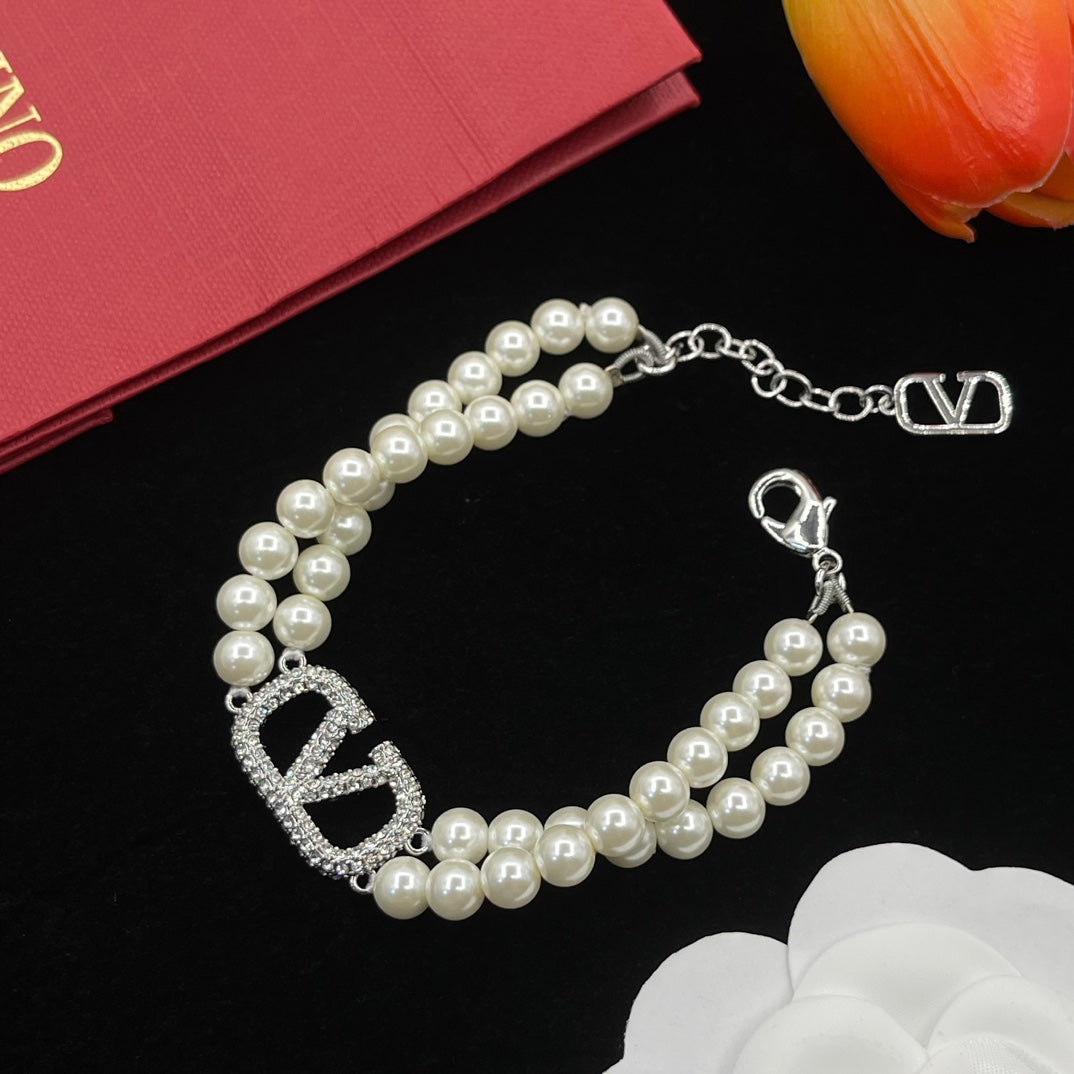 luxury double layer pearl with bracelet