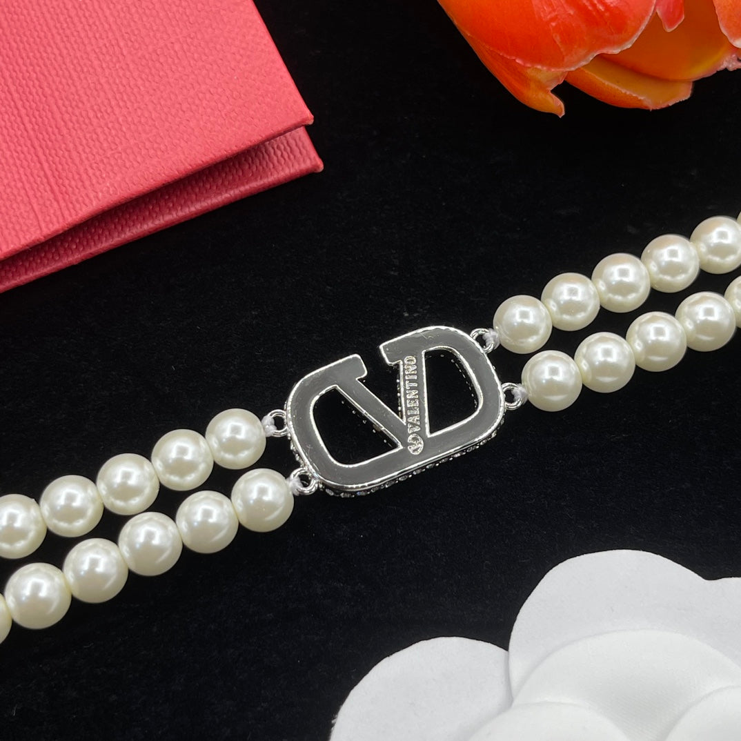 luxury double layer pearl with bracelet