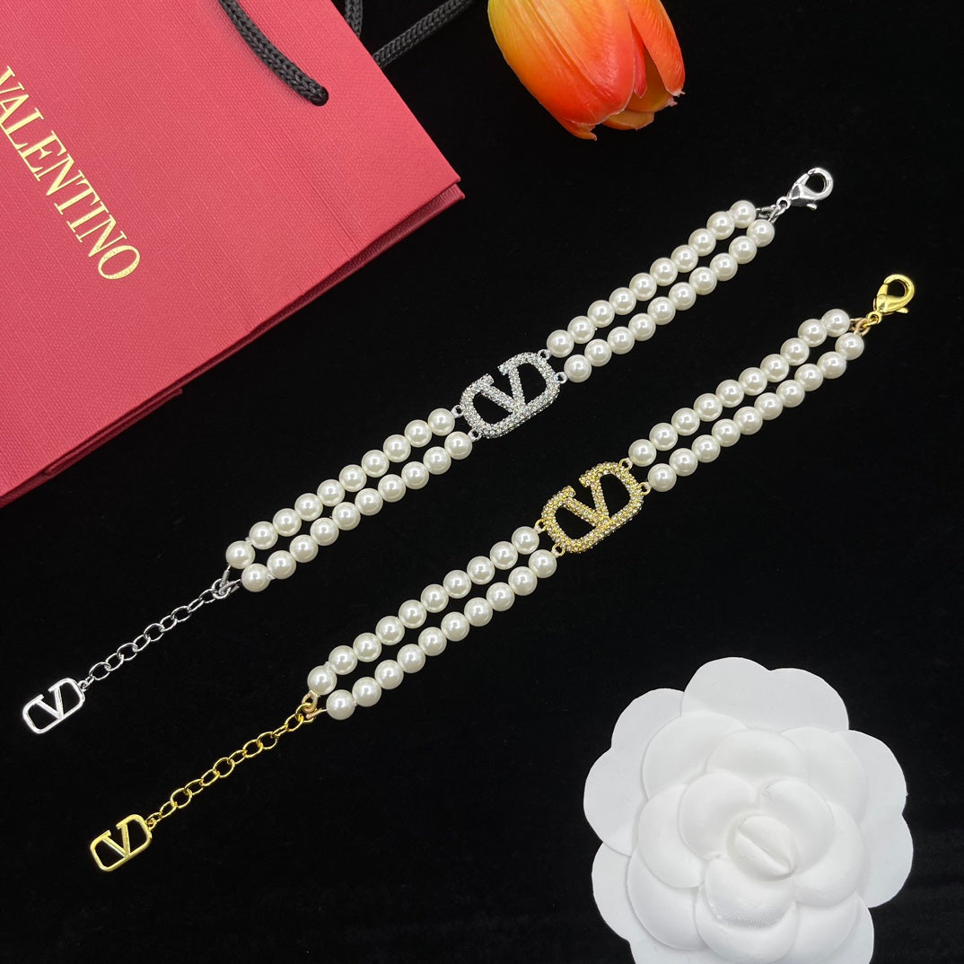 luxury double layer pearl with bracelet