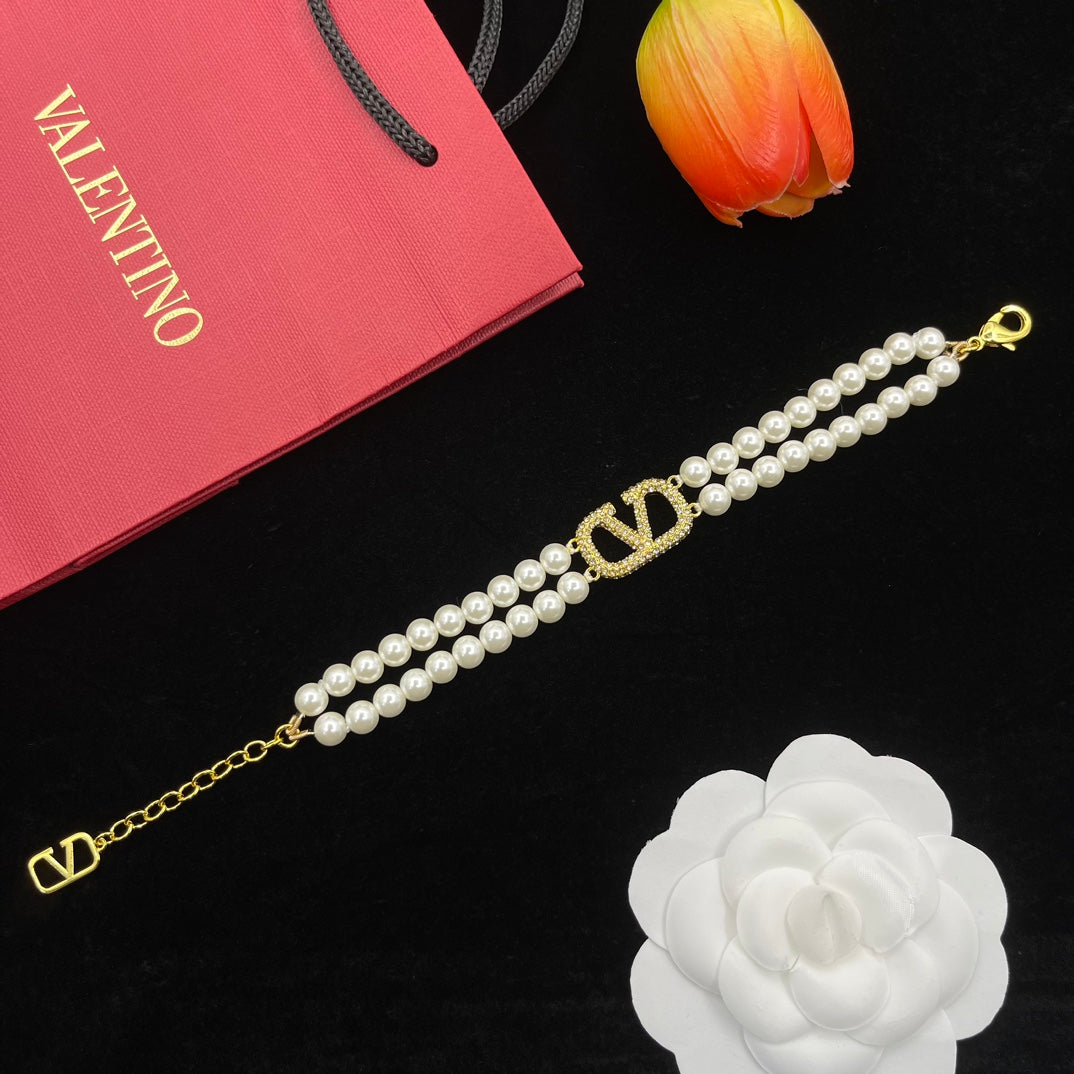 luxury double layer pearl with bracelet