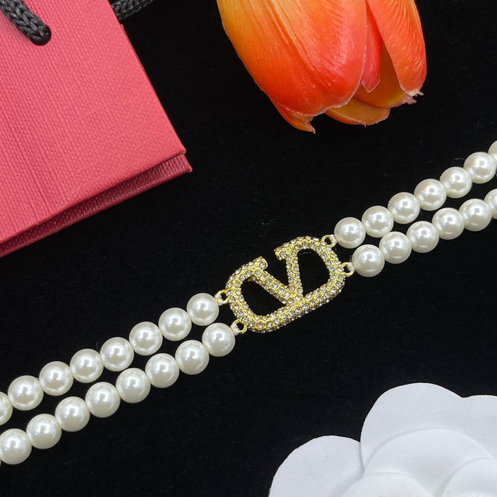 luxury double layer pearl with bracelet