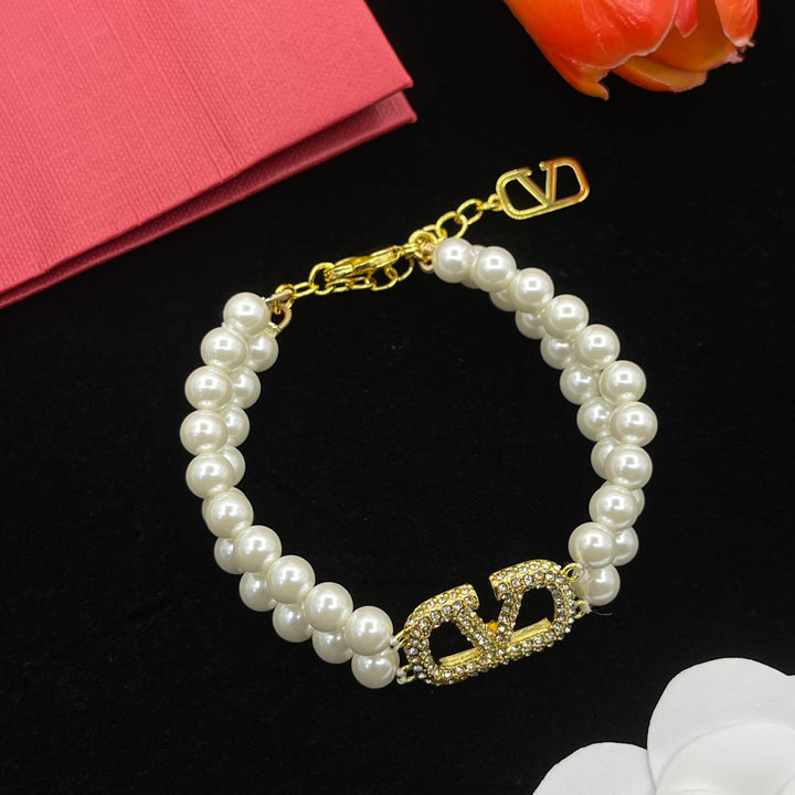 luxury double layer pearl with bracelet