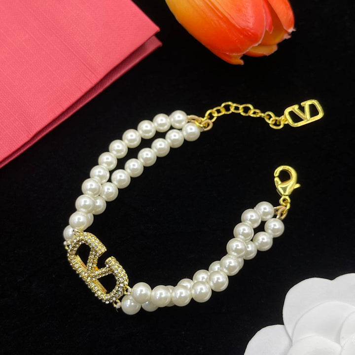 luxury double layer pearl with bracelet