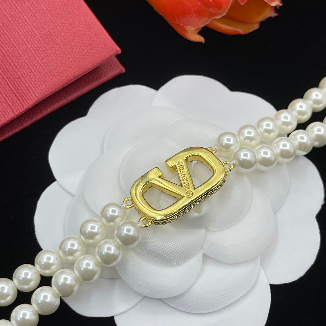 luxury double layer pearl with bracelet