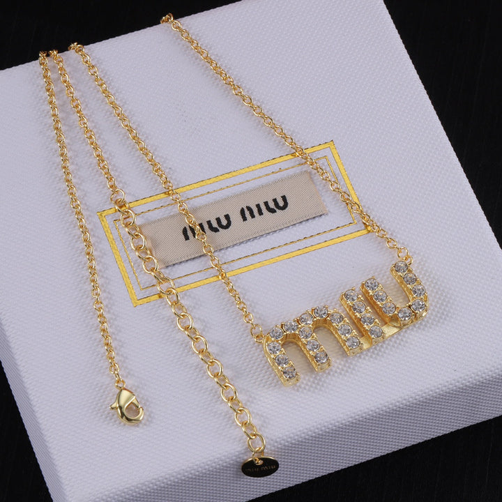 fashion letter full diamond pendant necklace