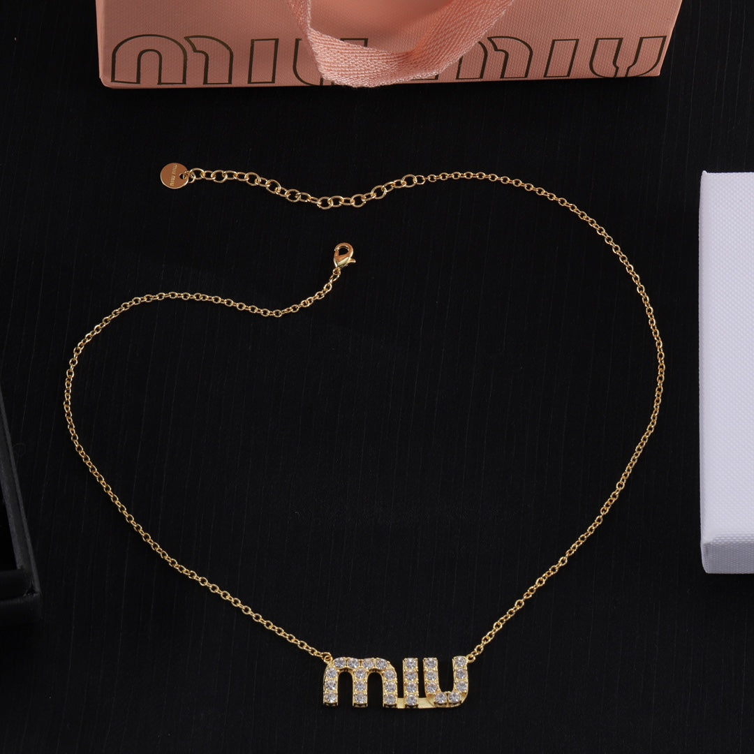 fashion letter full diamond pendant necklace