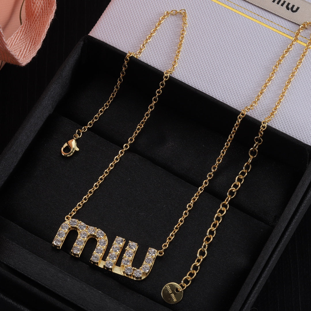 fashion letter full diamond pendant necklace