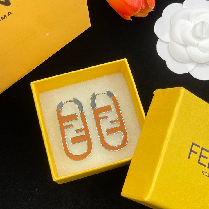 fashion double F letter engraved earrings