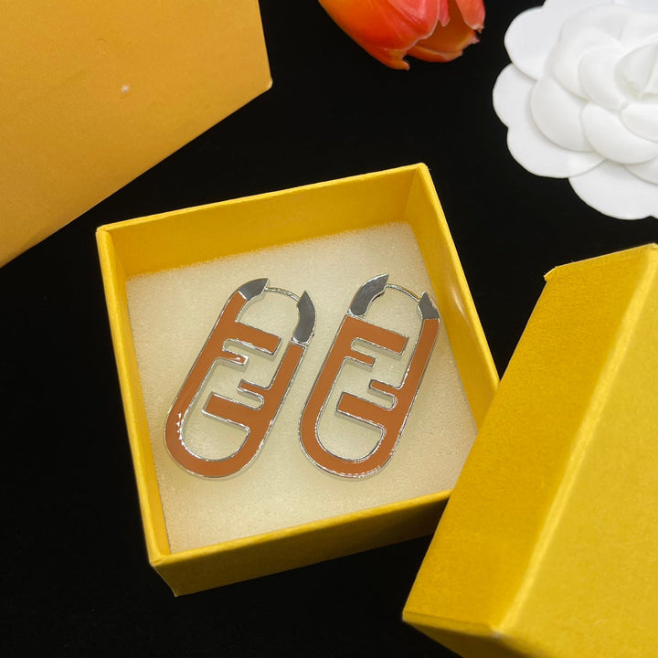 fashion double F letter engraved earrings