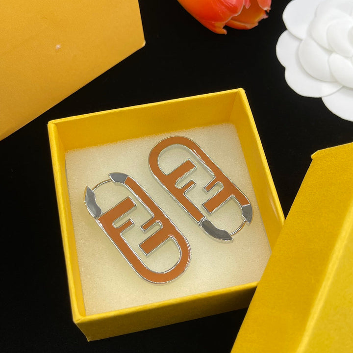 fashion double F letter engraved earrings