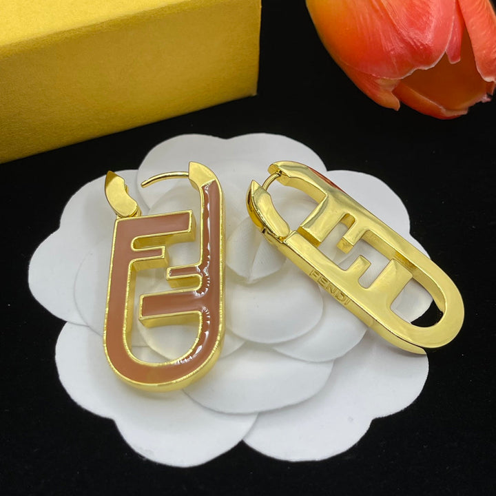 fashion double F letter engraved earrings